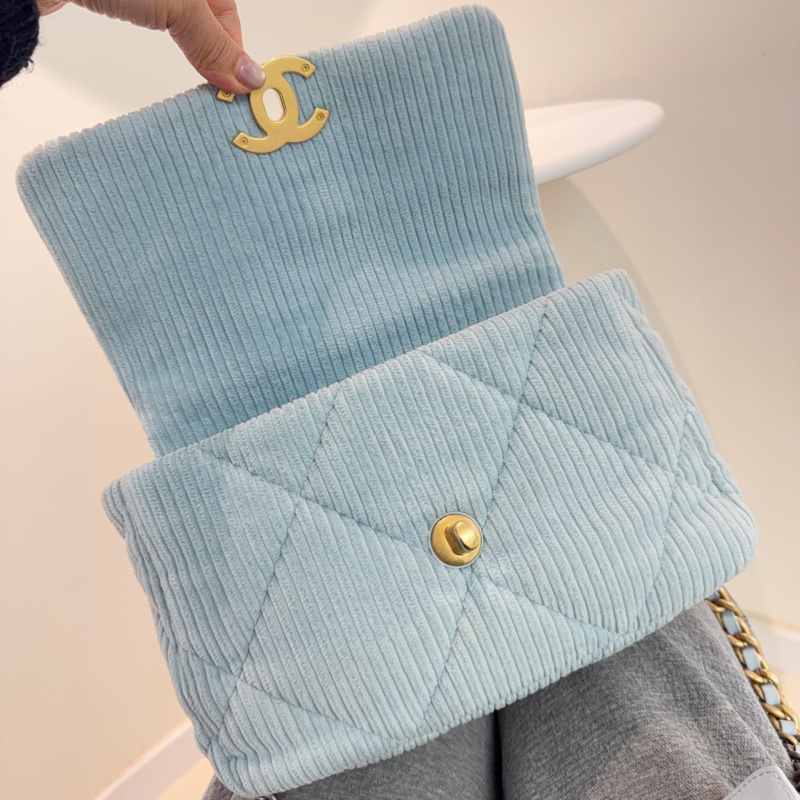 香奈兒Chanel 19bag小號  燈芯絨材質 冰藍色-8