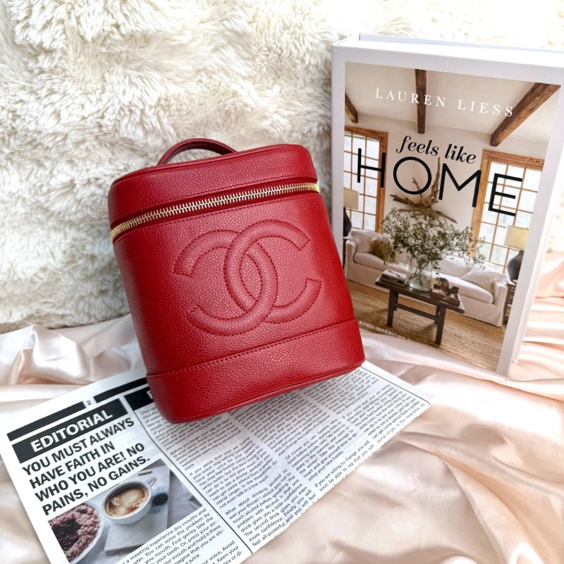 Chanel Vanity Case 化妝包 紅色 牛皮 中號 豎版-0