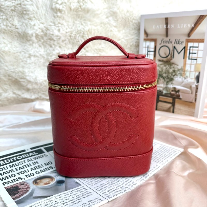 Chanel Vanity Case 化妝包 紅色 牛皮 中號 豎版-1