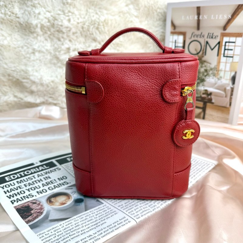 Chanel Vanity Case 化妝包 紅色 牛皮 中號 豎版-2