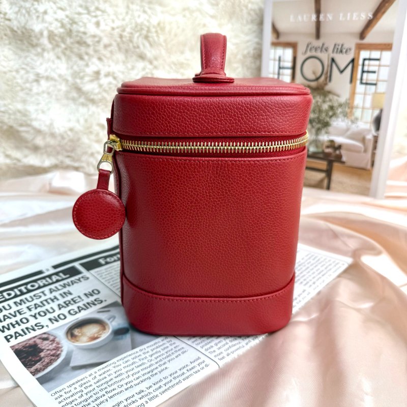 Chanel Vanity Case 化妝包 紅色 牛皮 中號 豎版-4