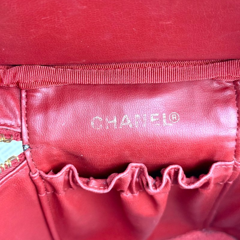 Chanel Vanity Case 化妝包 紅色 牛皮 中號 豎版-7