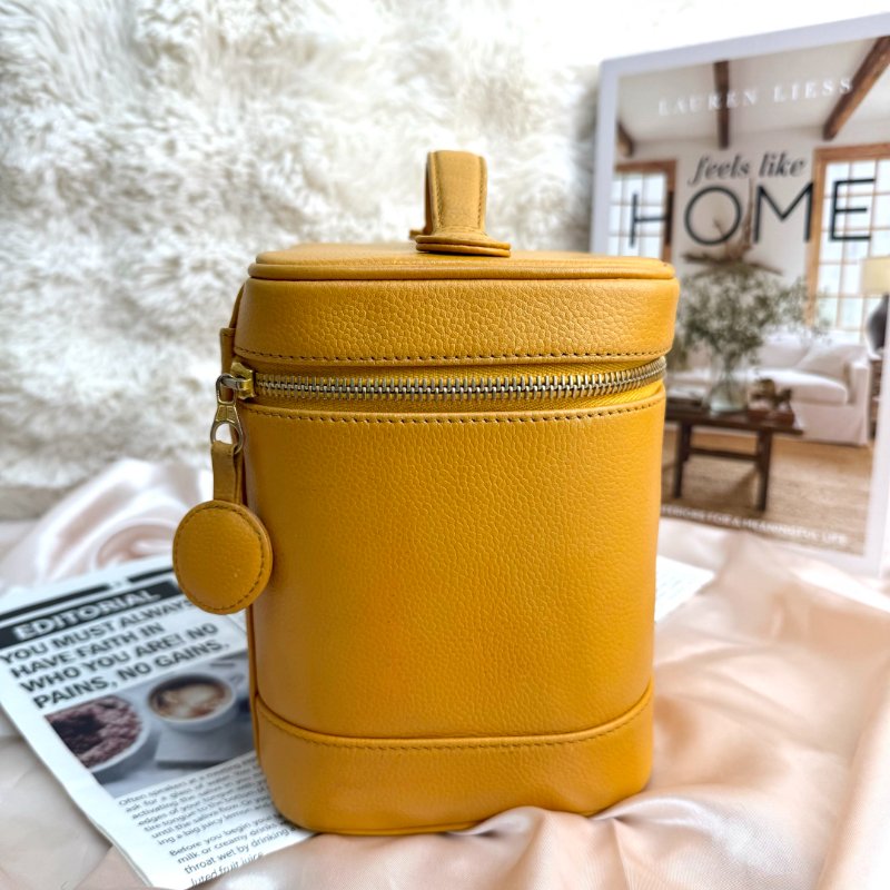 Chanel Vanity Case 化妝包 黃色 牛皮 中號 豎版-4