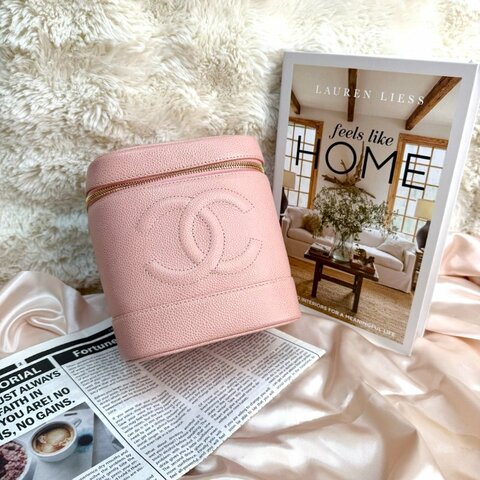 Chanel Vanity Case 化妝包 粉色 牛皮 中號 豎版