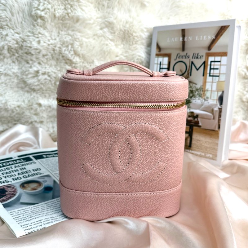 Chanel Vanity Case 化妝包 粉色 牛皮 中號 豎版-1