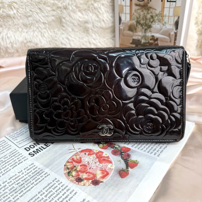 Chanel 中古 車厘子紅 山茶花 錢包-1