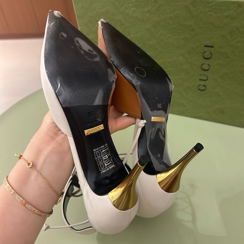 僅試穿 Gucci 尖頭拼色高跟鞋  36碼 有盒-3