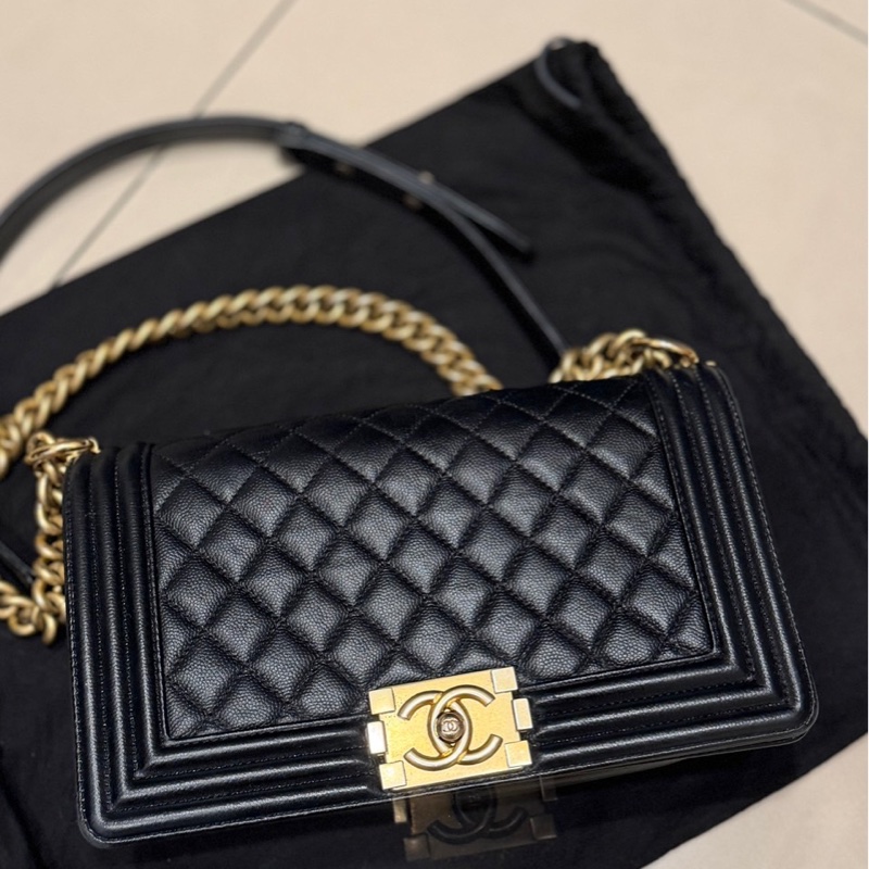 （可議價）CHANEL BOY25 黑金荔枝牛皮-1