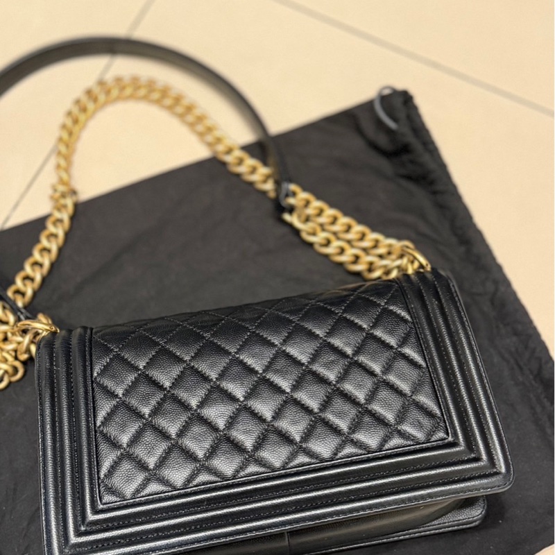 （可議價）CHANEL BOY25 黑金荔枝牛皮-2