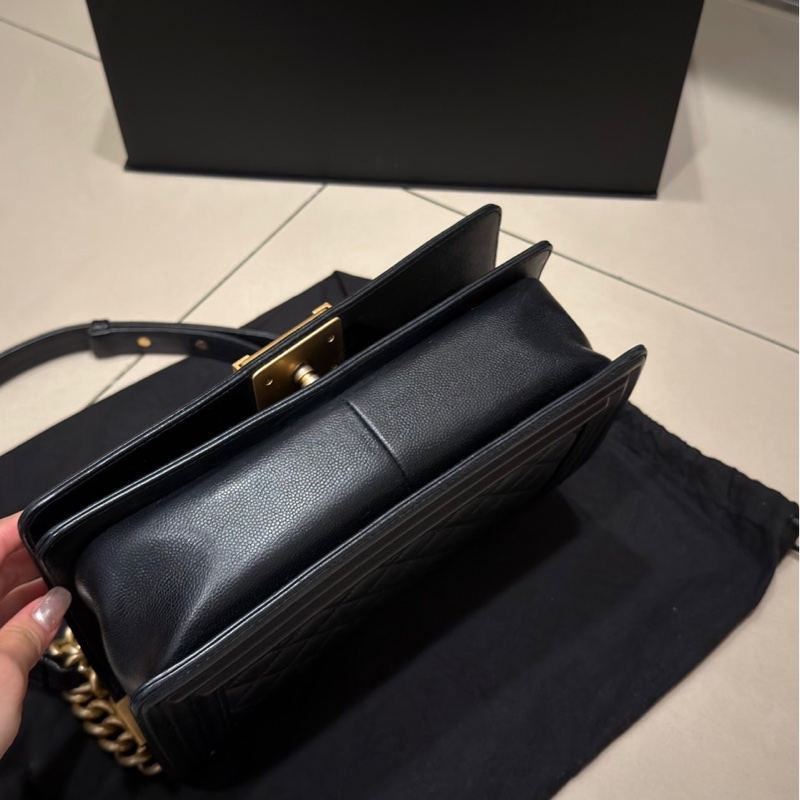 （可議價）CHANEL BOY25 黑金荔枝牛皮-3