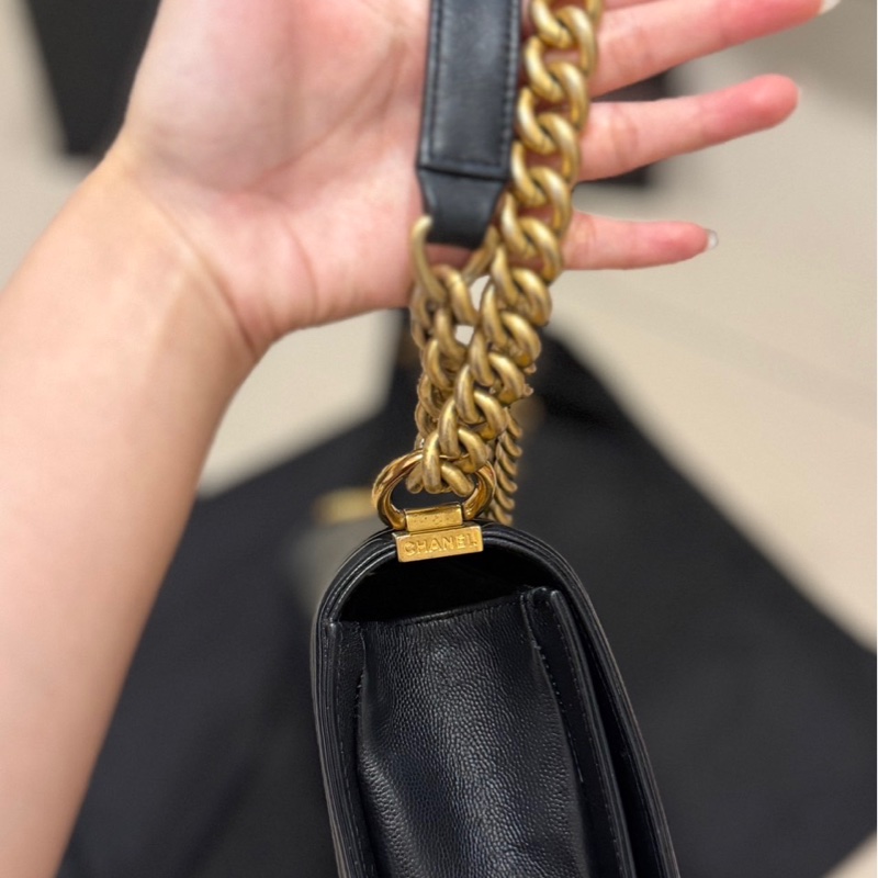 （可議價）CHANEL BOY25 黑金荔枝牛皮-6
