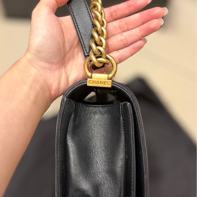 （可議價）CHANEL BOY25 黑金荔枝牛皮-7