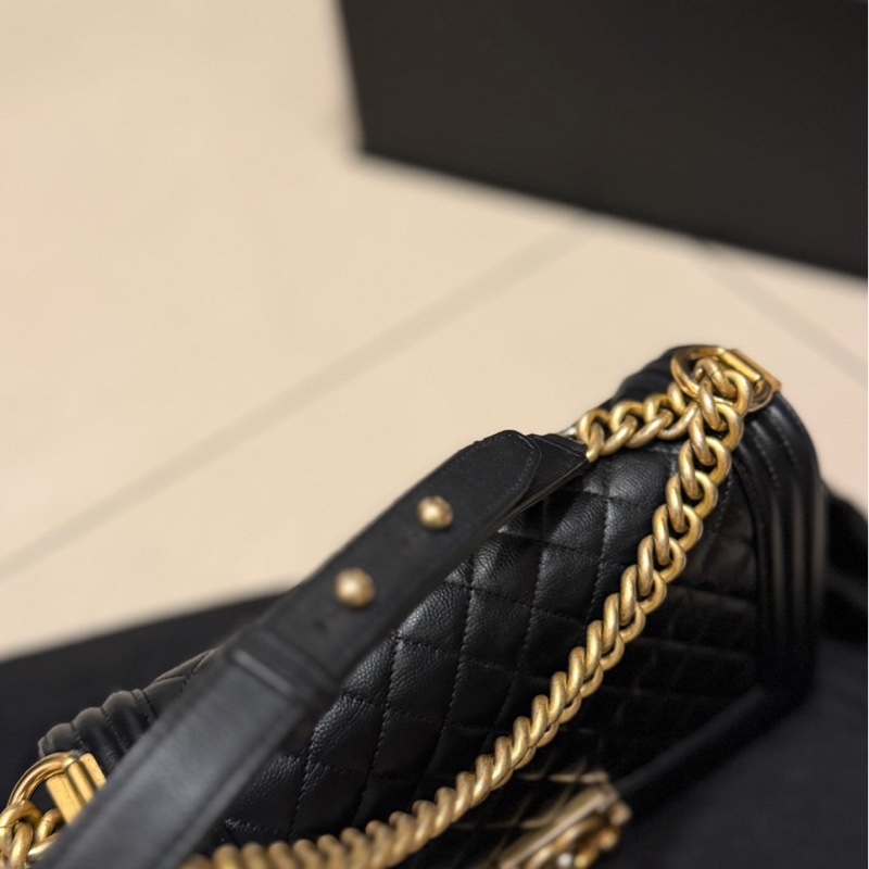 （可議價）CHANEL BOY25 黑金荔枝牛皮-9