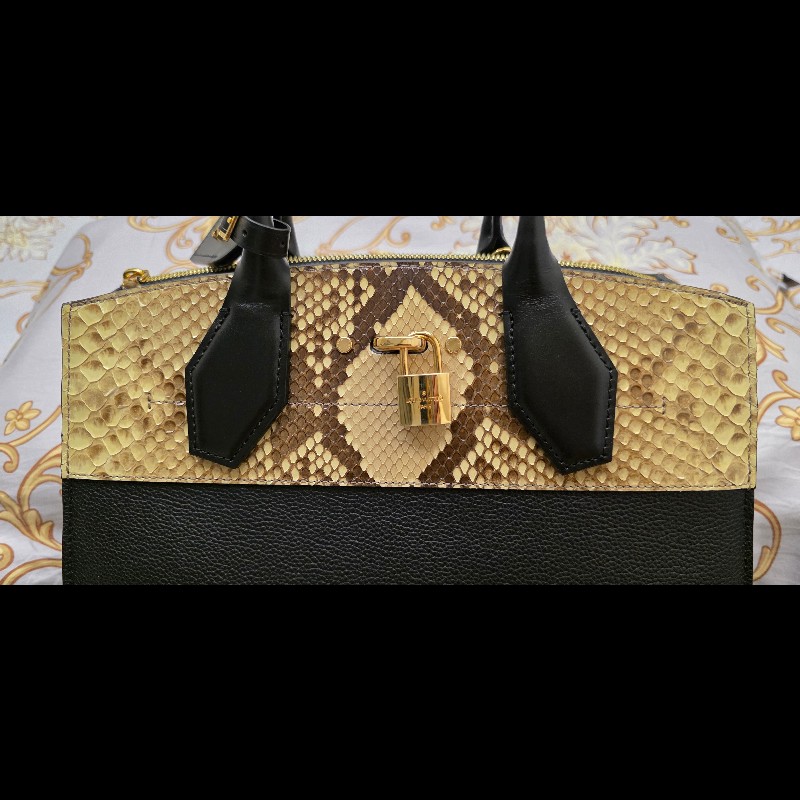 Louis Vuitton LV City Steamer 珍稀蟒蛇皮拼接手提包-0