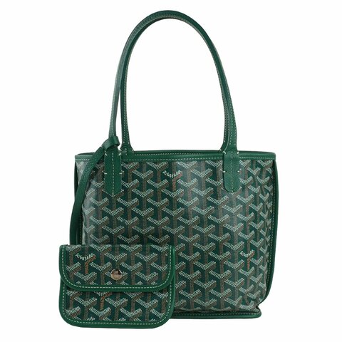 KÉSH 凱仕國際精品【法式鬆弛感、雙面高級風格】GOYARD Anjou Mini 綠色子母托特包｜雙面翻轉設計｜法國製造