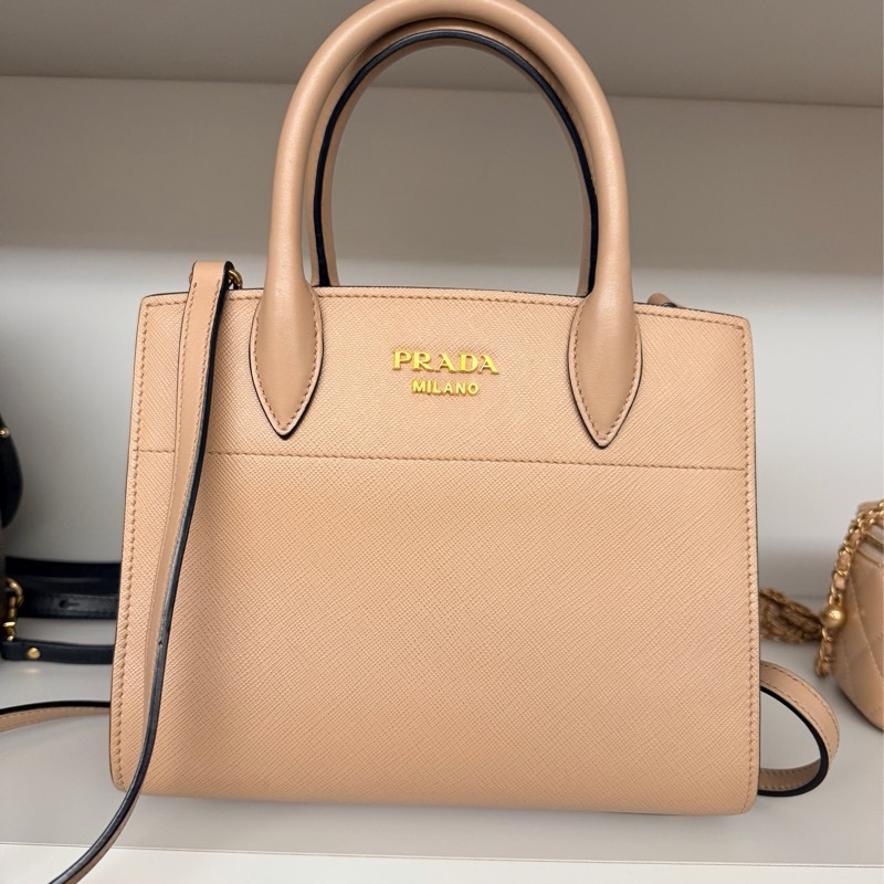 Prada 皮革 硬挺粉藕色 氣質名媛 手提包 肩背包 大容量 上班族 約會必備-8