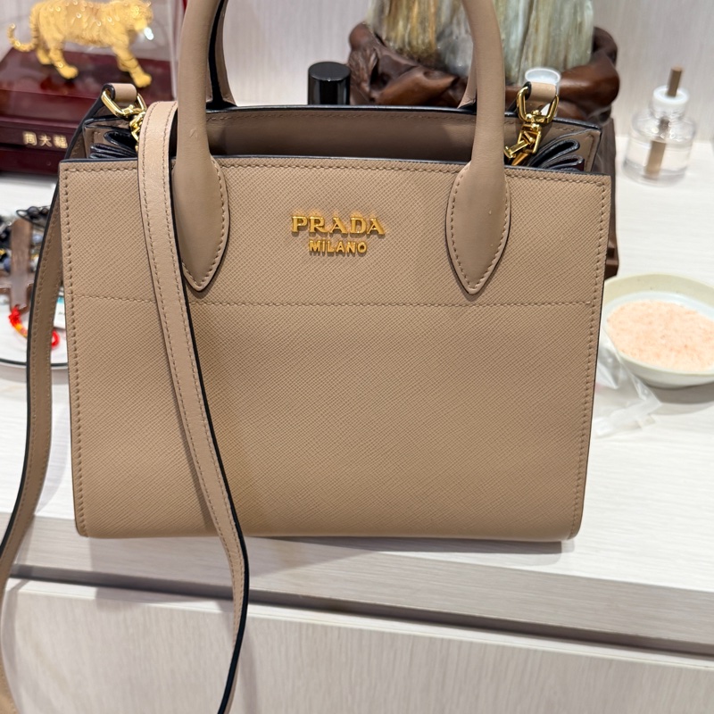 Prada 皮革 硬挺粉藕色 氣質名媛 手提包 肩背包 大容量 上班族 約會必備-15