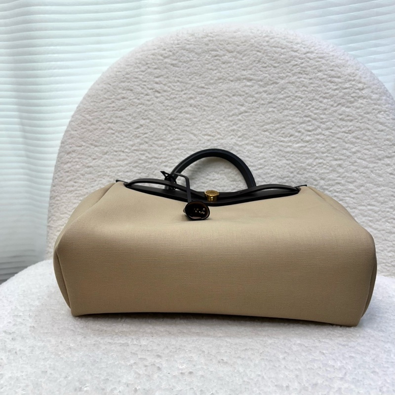Hermes 愛馬仕 Herbag31 Trench Ebene 風衣灰 烏木色 金釦 帆布 手提包 肩背包-10