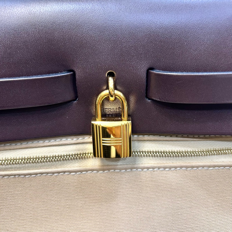 Hermes 愛馬仕 Herbag31 Trench Ebene 風衣灰 烏木色 金釦 帆布 手提包 肩背包-19