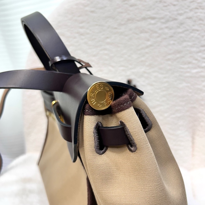 Hermes 愛馬仕 Herbag31 Trench Ebene 風衣灰 烏木色 金釦 帆布 手提包 肩背包-20