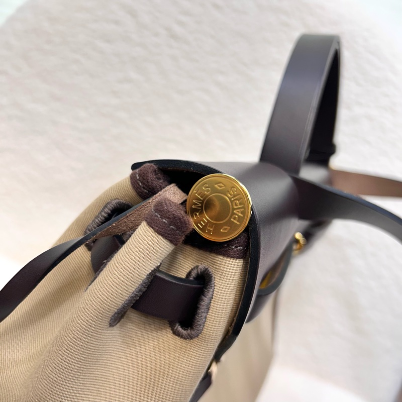 Hermes 愛馬仕 Herbag31 Trench Ebene 風衣灰 烏木色 金釦 帆布 手提包 肩背包-21