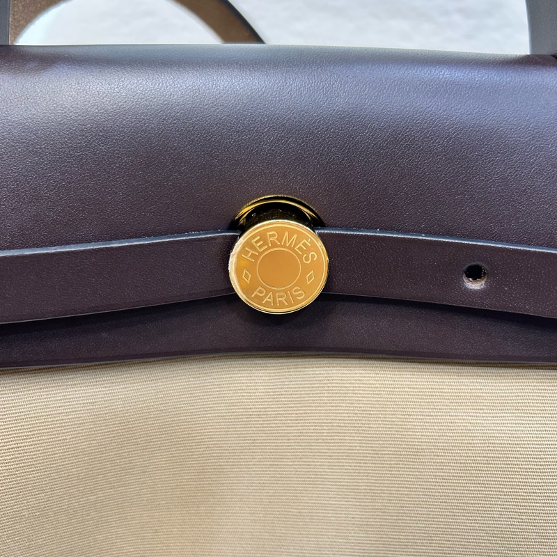 Hermes 愛馬仕 Herbag31 Trench Ebene 風衣灰 烏木色 金釦 帆布 手提包 肩背包-22