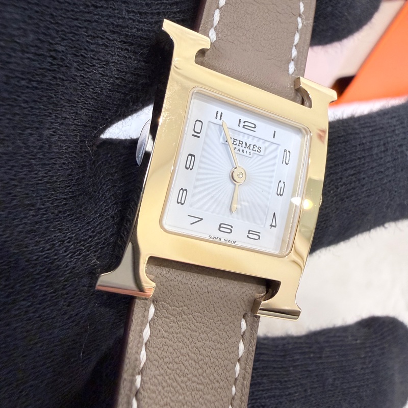 HERMES✨Heure H腕錶 HH1.201 W刻 大象灰 金-15