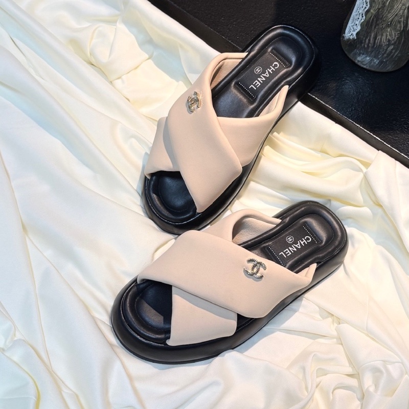 CHANEL/香奈兒 黑粉雙C金標麵包拖鞋 35碼  🈚附件-0