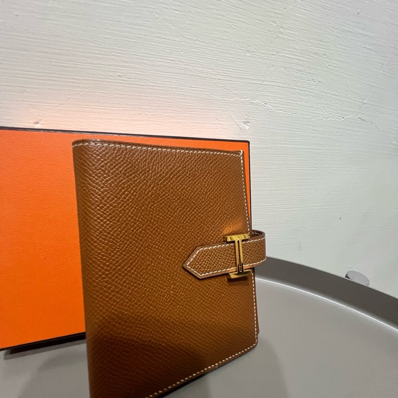 Hermès bearn compact wallet 金棕金扣短夾-6