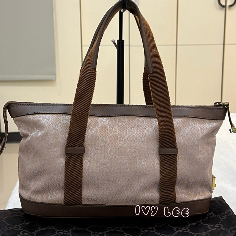 GUCCI GG帆布手提包 肩背 淡米紫色 92734 正品 二手精品-0