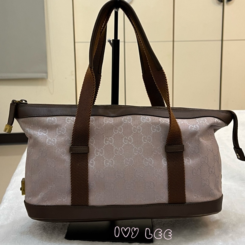 GUCCI GG帆布手提包 肩背 淡米紫色 92734 正品 二手精品-1