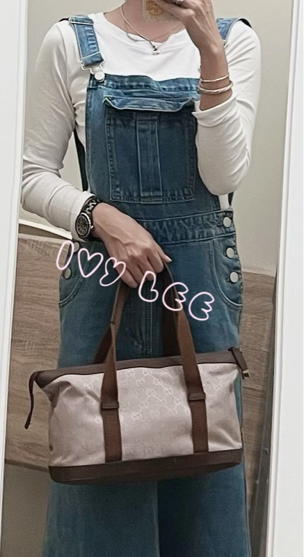 GUCCI GG帆布手提包 肩背 淡米紫色 92734 正品 二手精品-4