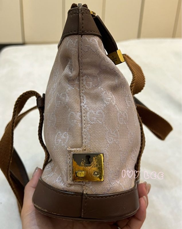 GUCCI GG帆布手提包 肩背 淡米紫色 92734 正品 二手精品-6