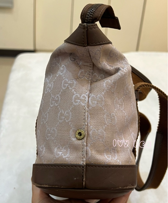 GUCCI GG帆布手提包 肩背 淡米紫色 92734 正品 二手精品-7