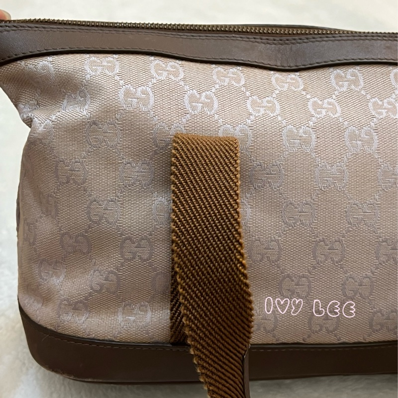 GUCCI GG帆布手提包 肩背 淡米紫色 92734 正品 二手精品-23