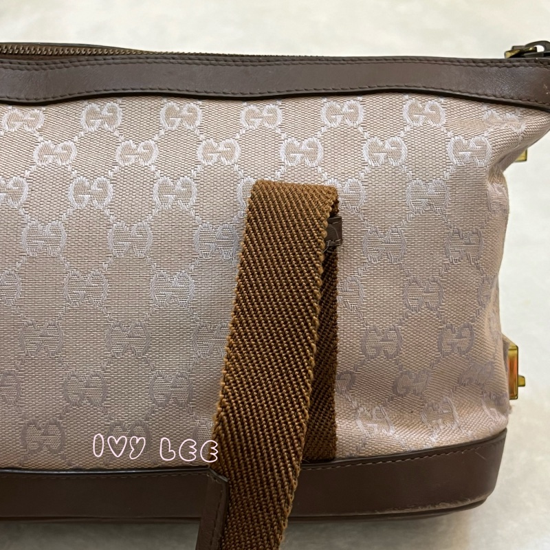 GUCCI GG帆布手提包 肩背 淡米紫色 92734 正品 二手精品-24