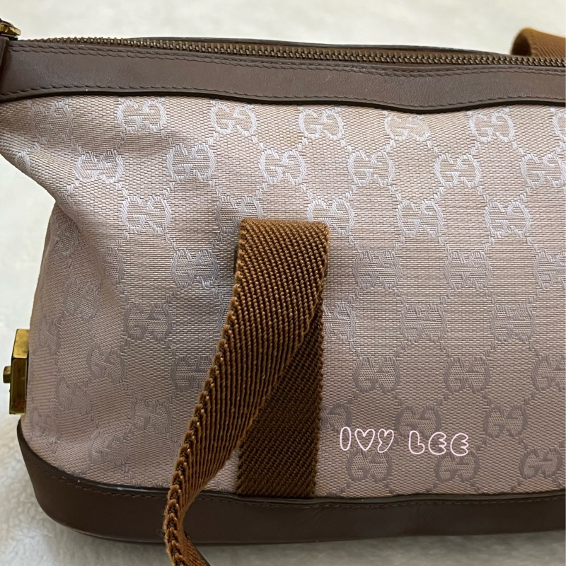 GUCCI GG帆布手提包 肩背 淡米紫色 92734 正品 二手精品-25
