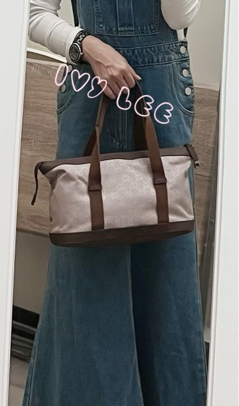 GUCCI GG帆布手提包 肩背 淡米紫色 92734 正品 二手精品-30