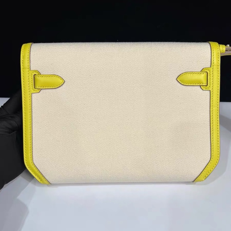 🌈Hermes💛Depeches 25💛檸檬黃拼帆布銀扣🌟全新全套有單🌟Depeches25🌟Kellydepeches🌟kelly🌟愛馬仕🌟-5