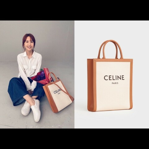 Celine字母印花帆布牛皮手提/斜背托特包