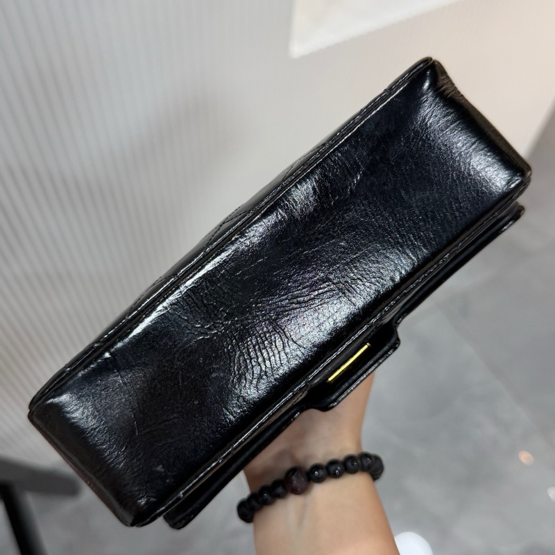 CHANEL 香奈兒 Vintage CF 戴妃 大mini 金珠鏈條包 黑金油臘皮 尺寸18×11-7
