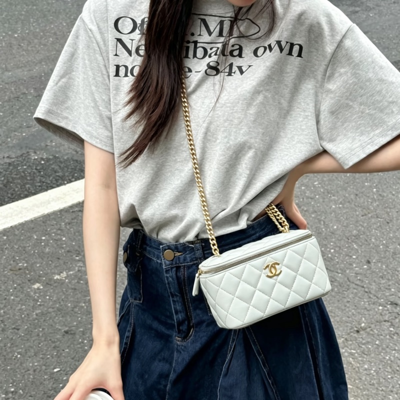 CHANEL香奈兒灰色全皮菱格金球長盒子芯片-8