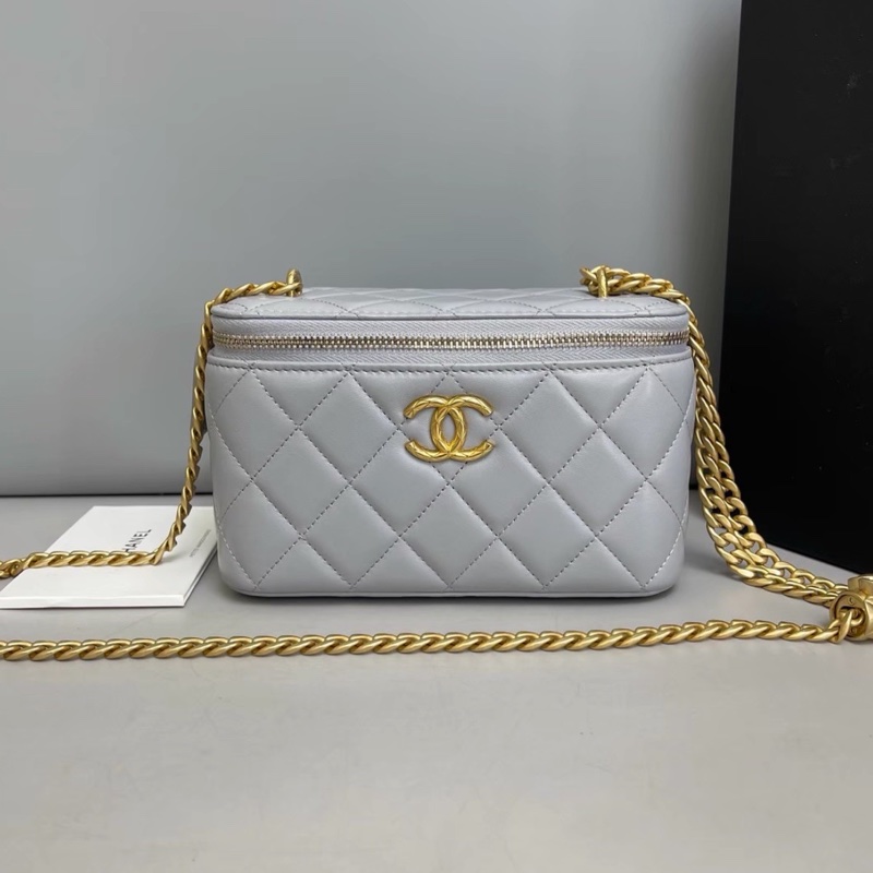 CHANEL香奈兒灰色全皮菱格金球長盒子芯片-11