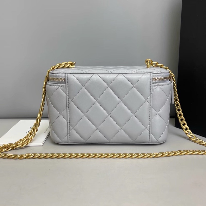 CHANEL香奈兒灰色全皮菱格金球長盒子芯片-12