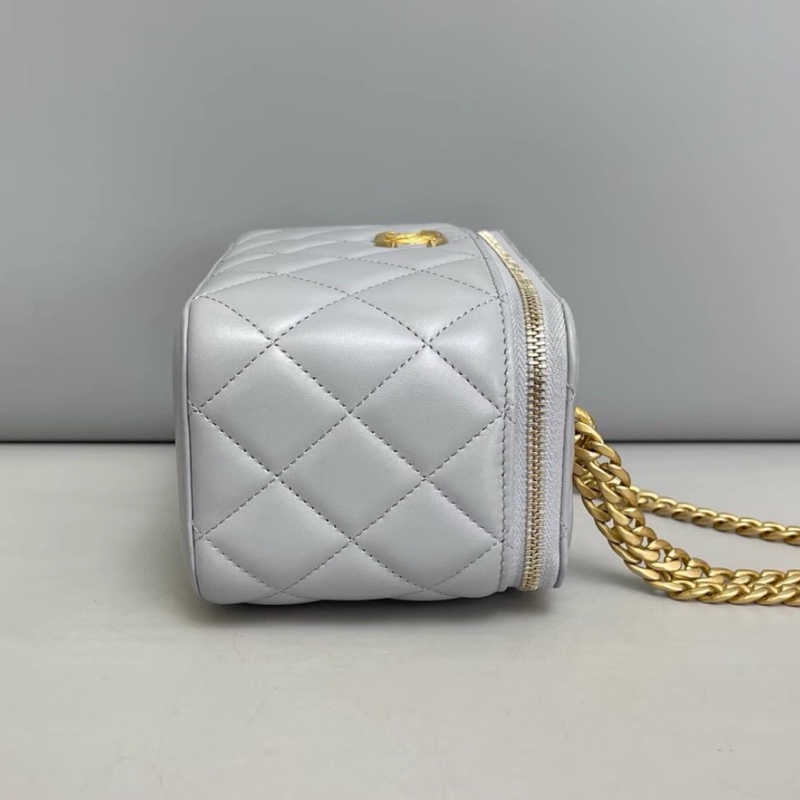 CHANEL香奈兒灰色全皮菱格金球長盒子芯片-13