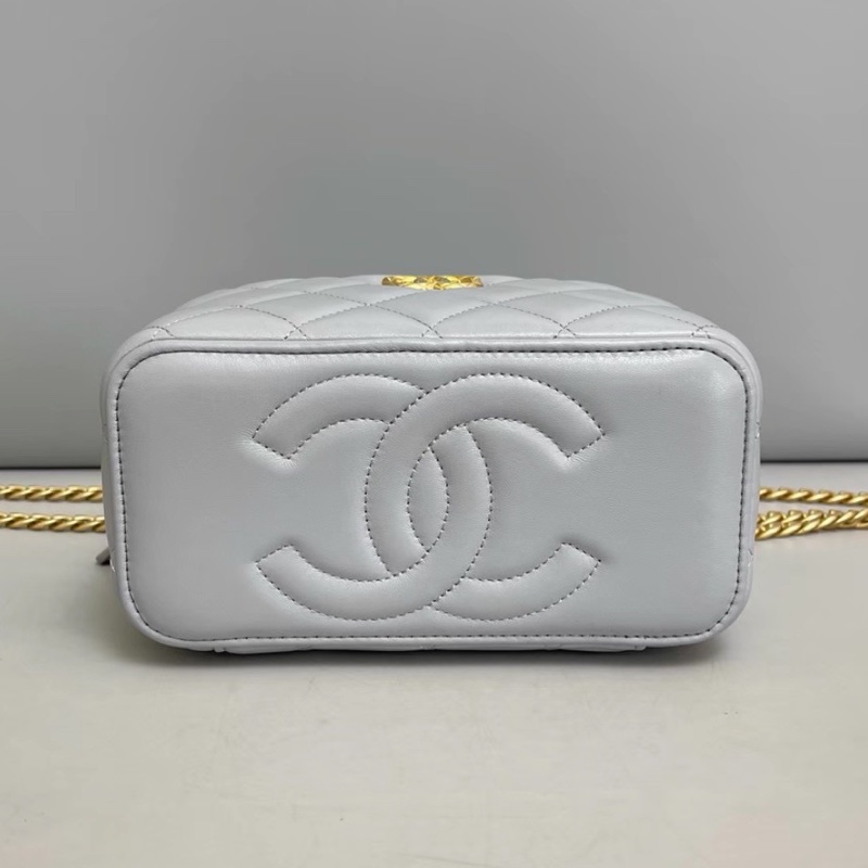 CHANEL香奈兒灰色全皮菱格金球長盒子芯片-14