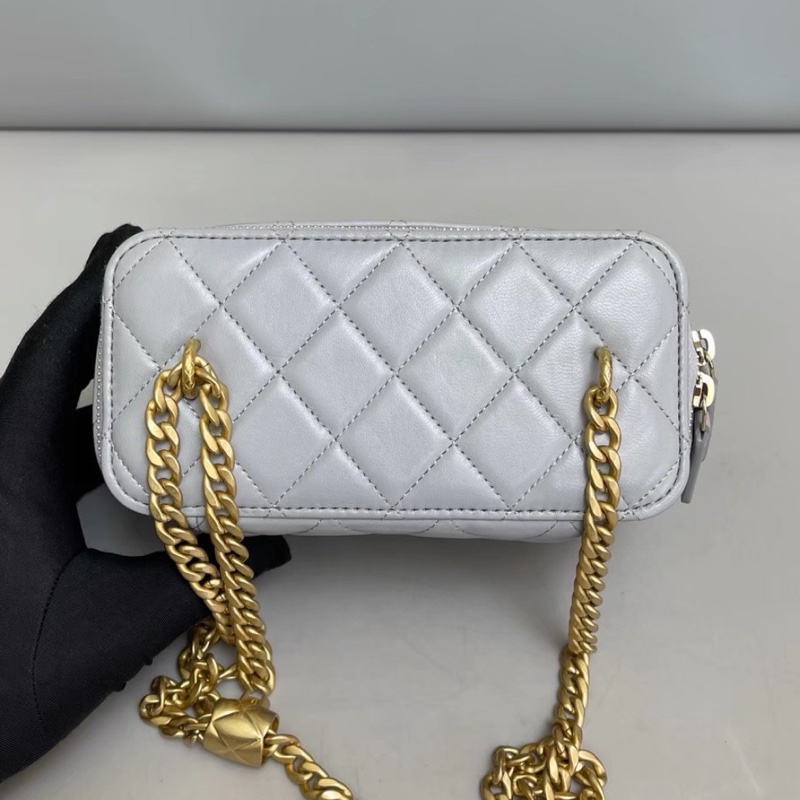 CHANEL香奈兒灰色全皮菱格金球長盒子芯片-15