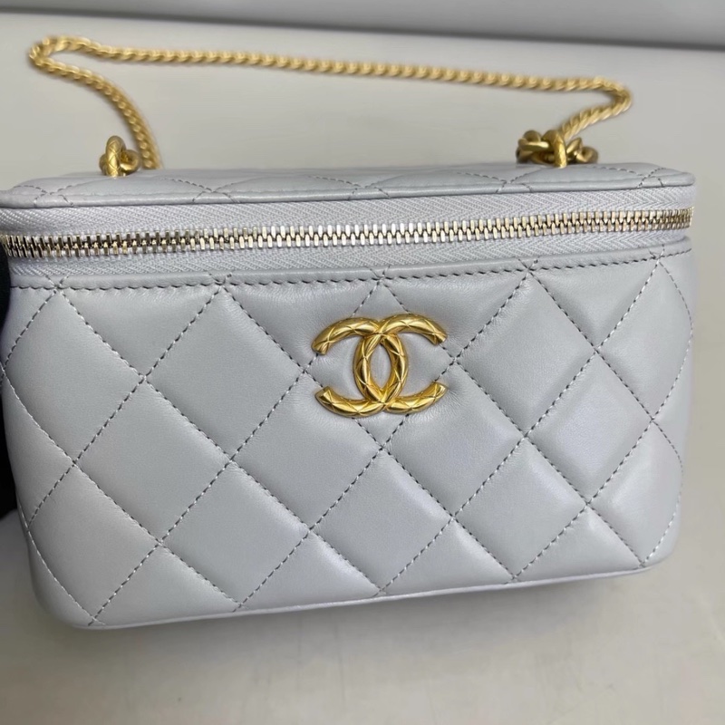 CHANEL香奈兒灰色全皮菱格金球長盒子芯片-16
