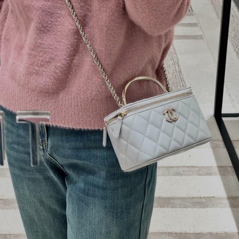 CHANEL香奈兒灰色全皮菱格金球長盒子芯片-18