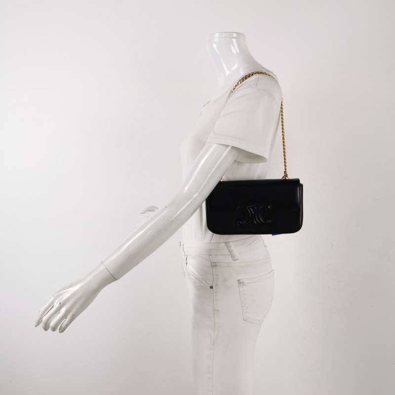 Celine Claude牛皮純色凱旋門logo單肩包-1